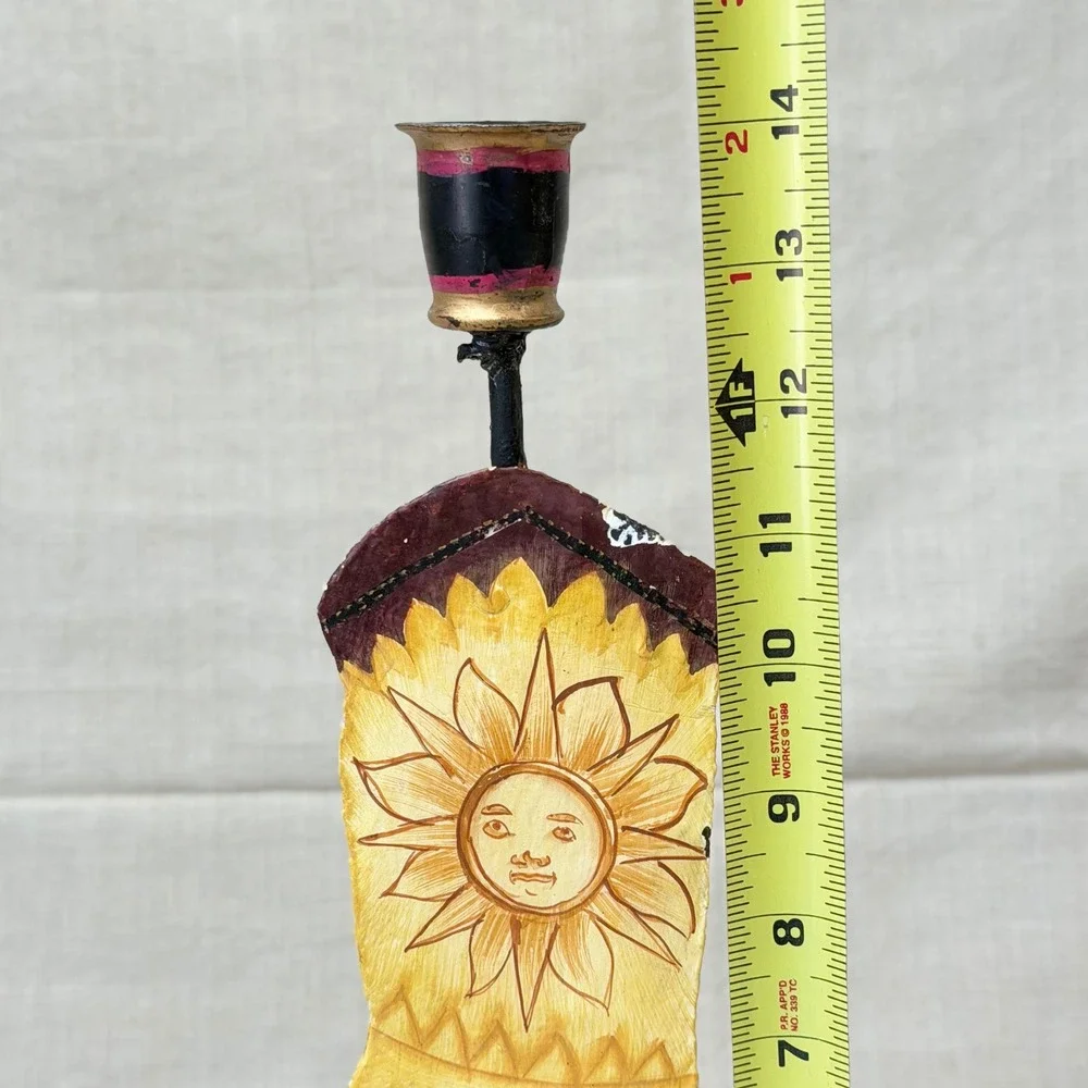 Vintage‎ Folk Art Boot Candle Holder Sun Face Southwestern Boho Decor Whimsygoth